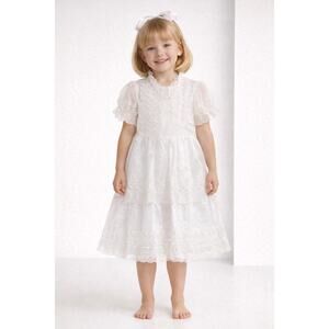 Little Girls Vintage Dress lace, beads, Dolly Size 7